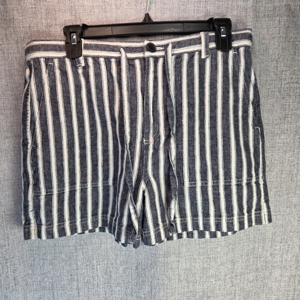 Madewell Linen Blend Y2K Utility Women's Shorts Medium Blue Striped Boho Beach